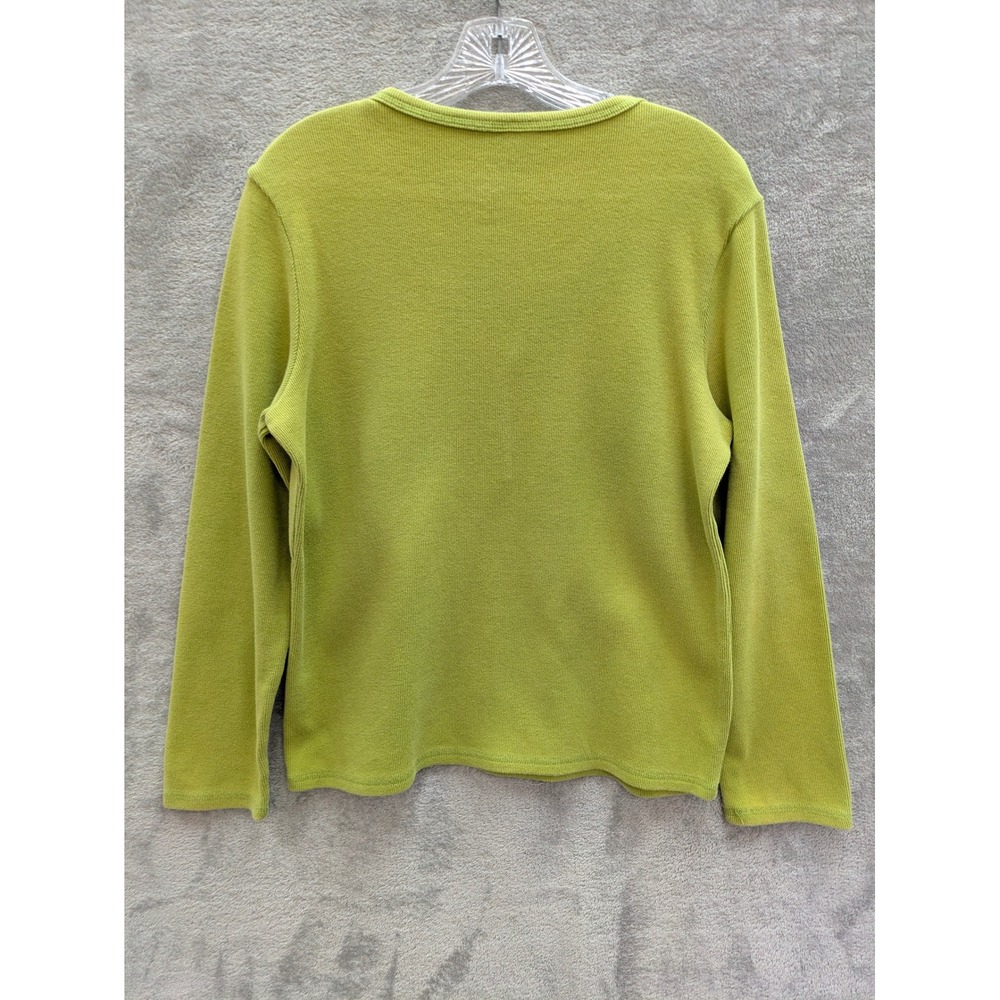 Minimalist Henley Pullover Womens Medium Green Vneck Floral Emboridered Casual - Picture 6 of 7